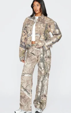 Tall Brown Multi Printed Mid Rise Wide Leg Jeans