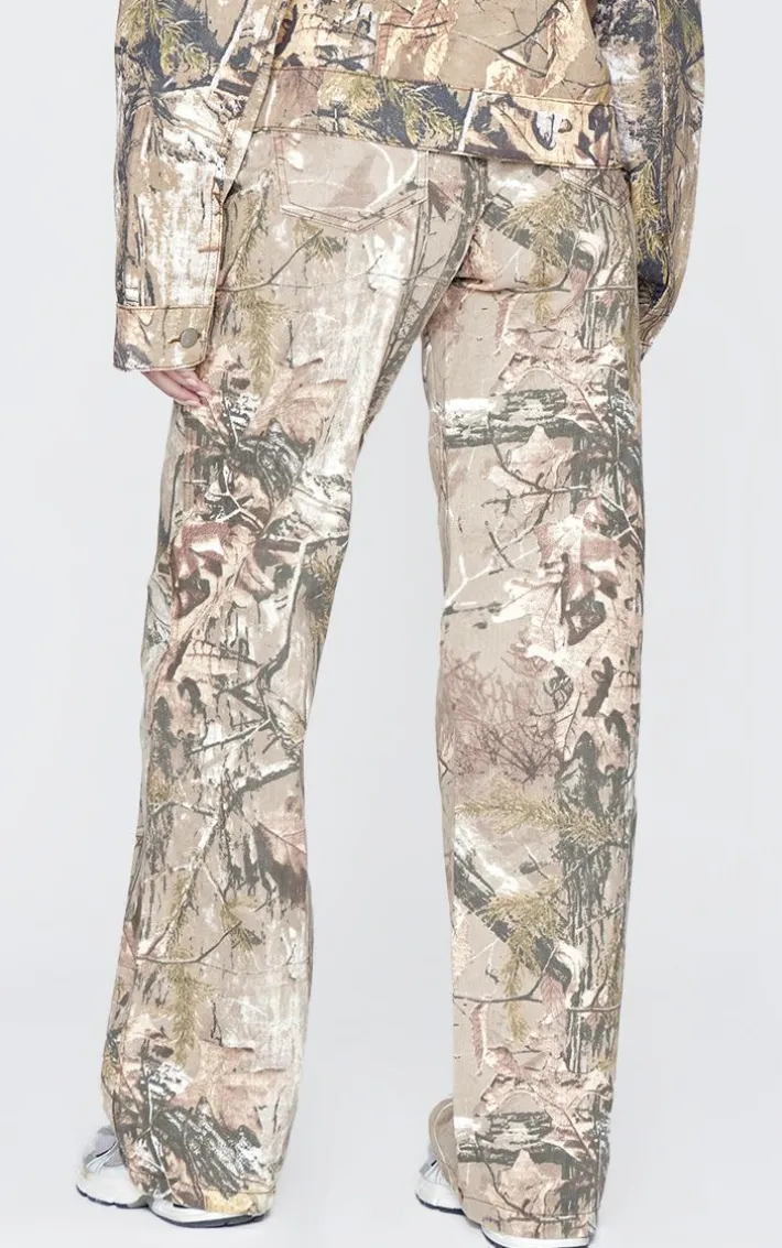 Tall Brown Multi Printed Mid Rise Wide Leg Jeans