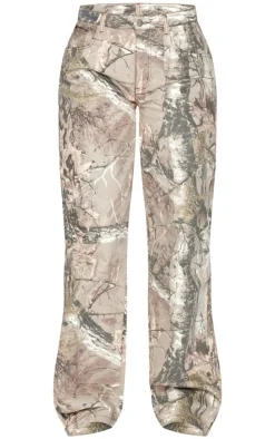 Tall Brown Multi Printed Mid Rise Wide Leg Jeans