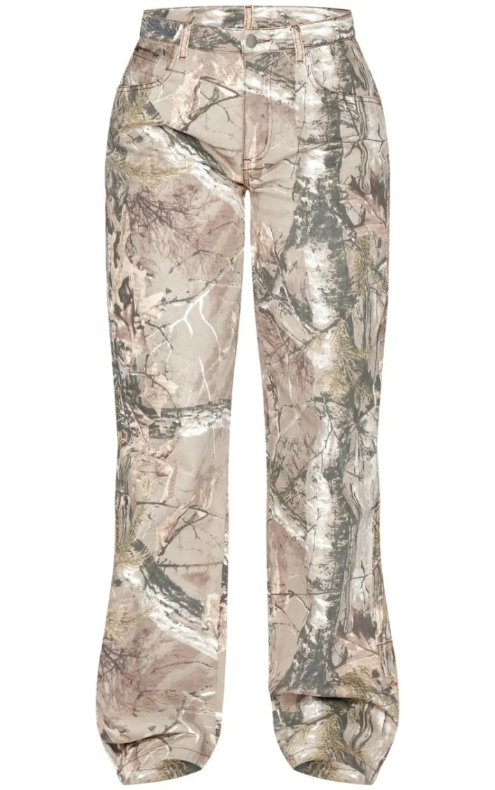 Tall Brown Multi Printed Mid Rise Wide Leg Jeans