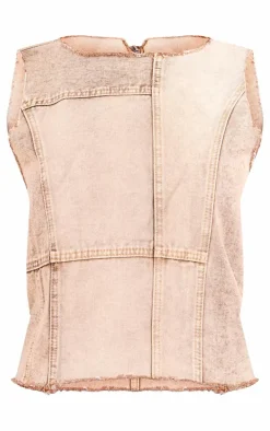 Tall Brown Wash Patchwork Detail Denim Vest