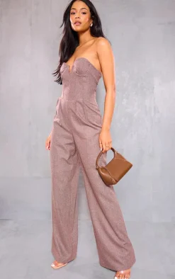 Tall Brown Wool Look Corset Bandeau Jumpsuit