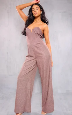 Tall Brown Wool Look Corset Bandeau Jumpsuit
