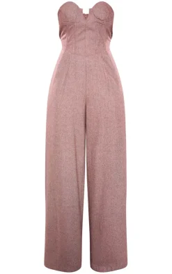 Tall Brown Wool Look Corset Bandeau Jumpsuit