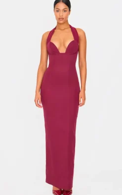 Tall Burgundy Bodycon Halterneck Midaxi Dress