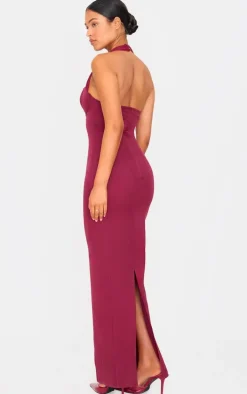 Tall Burgundy Bodycon Halterneck Midaxi Dress