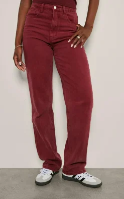 Tall Burgundy Washed High Waist Straight Leg Jeans