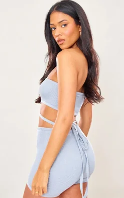 Tall Charcoal Blue Mid Tie Waist Detail Snatched Rib Romper