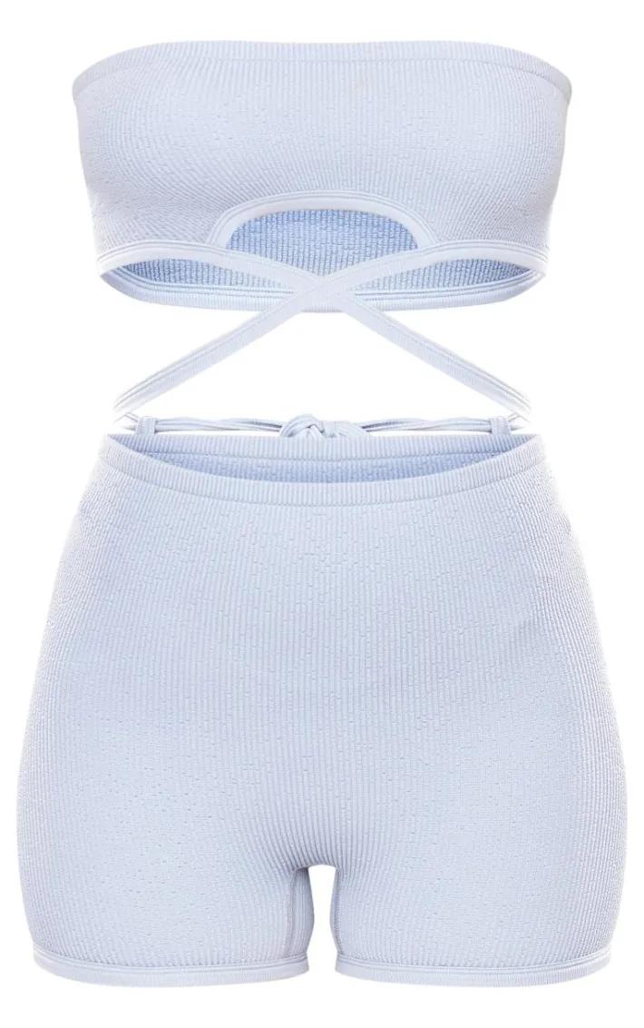 Tall Charcoal Blue Mid Tie Waist Detail Snatched Rib Romper