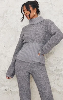 Tall Charcoal Contrast Textured Knit Sweater