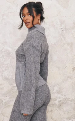 Tall Charcoal Contrast Textured Knit Sweater