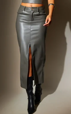 Tall Charcoal Faux Leather Midaxi Skirt