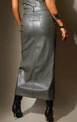 Tall Charcoal Faux Leather Midaxi Skirt