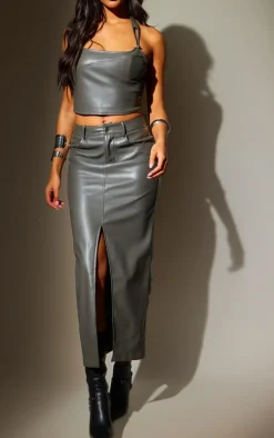 Tall Charcoal Faux Leather Midaxi Skirt
