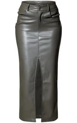 Tall Charcoal Faux Leather Midaxi Skirt