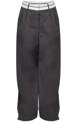 Tall Charcoal Fold Over Front Pants