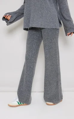 Tall Charcoal Luxe Rib Knit Wide Leg Pants