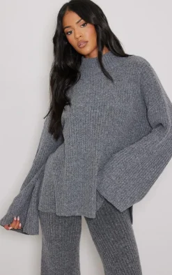 Tall Charcoal Luxe Rib Knit Oversized Sweater