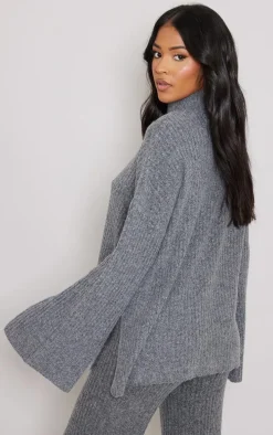 Tall Charcoal Luxe Rib Knit Oversized Sweater