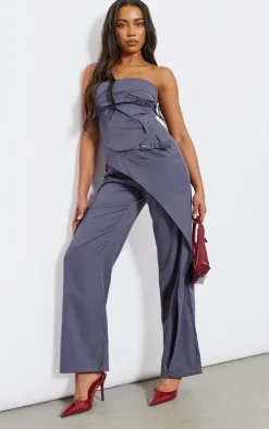 Tall Charcoal Tailored Cut Out Detail Wide Leg Pants