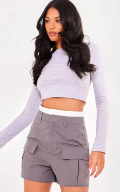 Tall Charcoal Waistband Detail Tailored Shorts