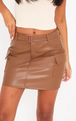 Tall Chocolate Faux Leather Belted Micro Mini Skirt