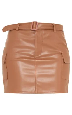 Tall Chocolate Faux Leather Belted Micro Mini Skirt