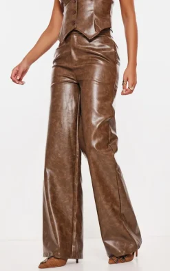 Tall Chocolate Faux Leather Wide Leg Pants
