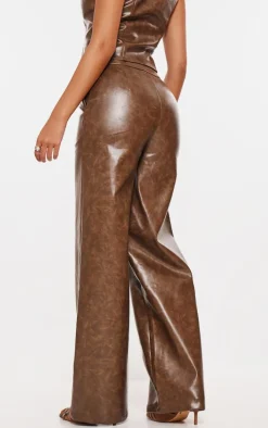 Tall Chocolate Faux Leather Wide Leg Pants