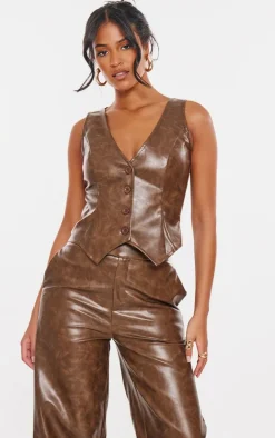 Tall Chocolate Faux Leather Wide Leg Pants