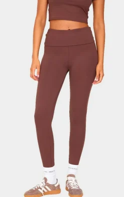Tall Chocolate High Waisted Fold Over Detail Leggings