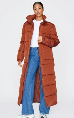 Tall Chocolate Maxi Contrast Hooded Puffer