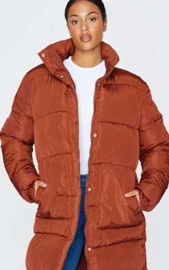 Tall Chocolate Maxi Contrast Hooded Puffer