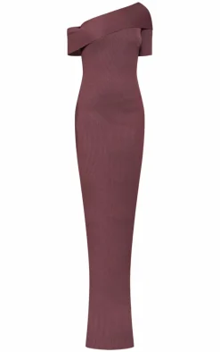 Tall Chocolate Rib Knit Asymmetric Neck Maxi Dress