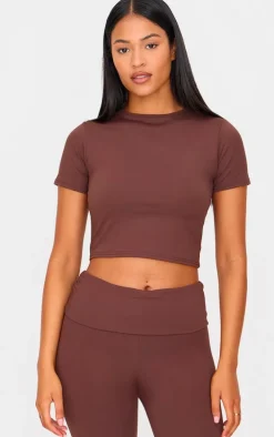 Tall Chocolate Short Sleeve Active Crop Top