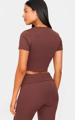 Tall Chocolate Short Sleeve Active Crop Top