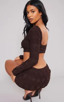Tall Chocolate Textured Jersey Long Sleeve Backless Top