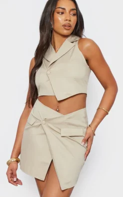 Tall Cream Button Up Mini Skirt