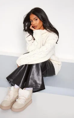 Tall Cream Chunky Cable Knit Turtle Neck Sweater