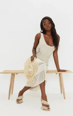 Tall Cream Crochet Plunged Maxi Dress