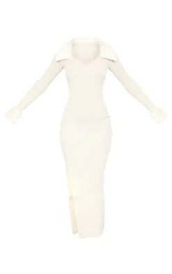 Tall Cream Faux Fur Collar Knitted Maxi Dress
