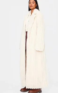 Tall Cream Faux Fur Rib Detail Maxi Coat