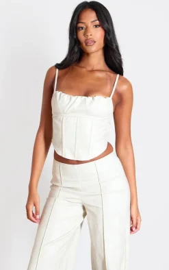 Tall Cream Faux Leather Boned Corset