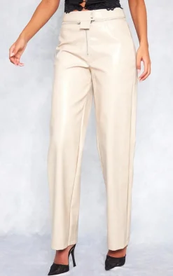 Tall Cream Faux Leather Zip Detail Straight Leg Pant