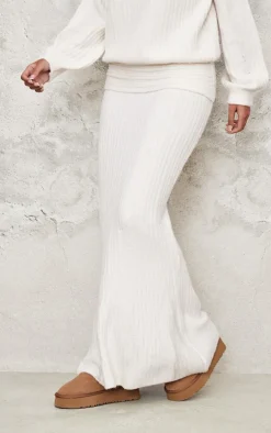 Tall Cream Fold Over Knitted Maxi Skirt