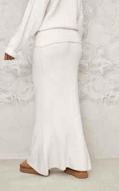 Tall Cream Fold Over Knitted Maxi Skirt