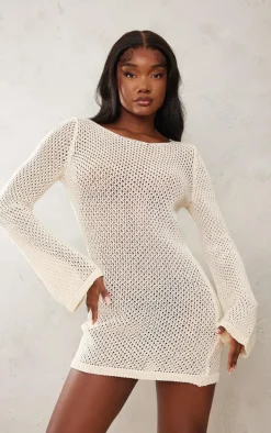 Tall Cream Long Sleeve Knitted Mini Dress