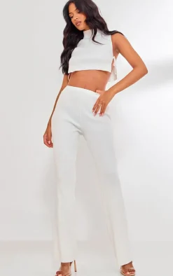 Tall Cream Rib Knit Straight Leg Pants