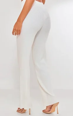 Tall Cream Rib Knit Straight Leg Pants