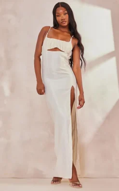 Tall Cream Ruched Front Satin Midaxi Dress